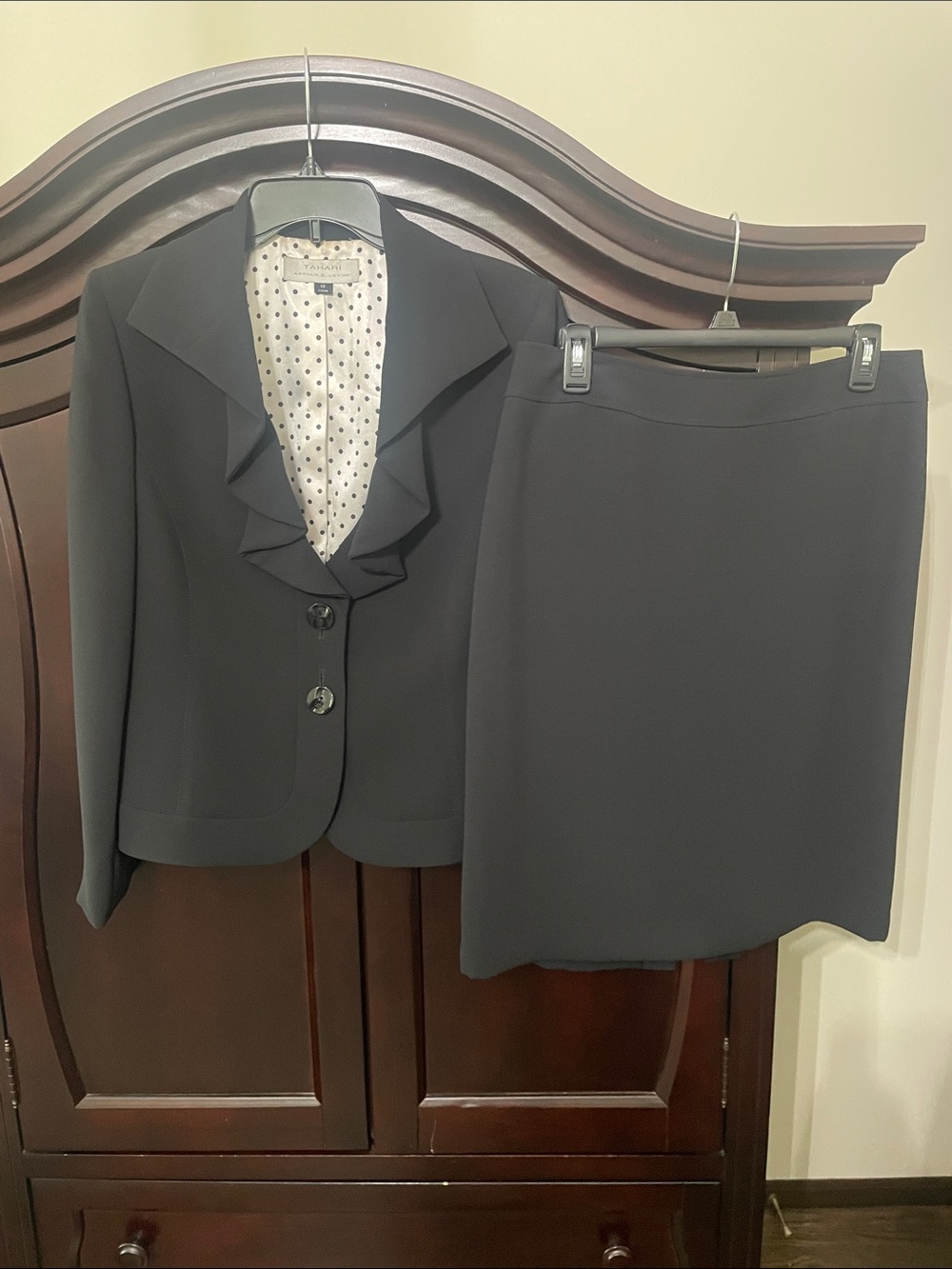 Women's Black Pencil Skirt with Matching Ruffled Blazer